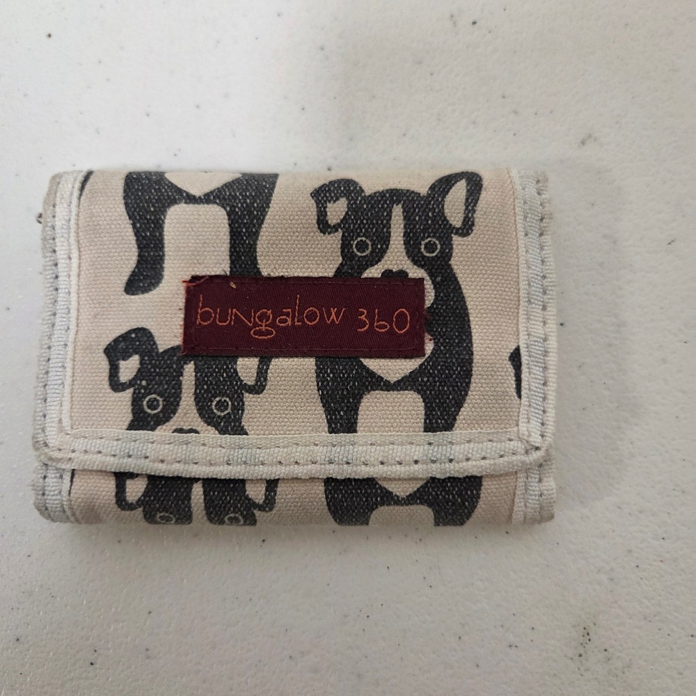 Bungalow 360 Boston Terrier French Bulldog Canvas Trifold Wallet Beige Black
